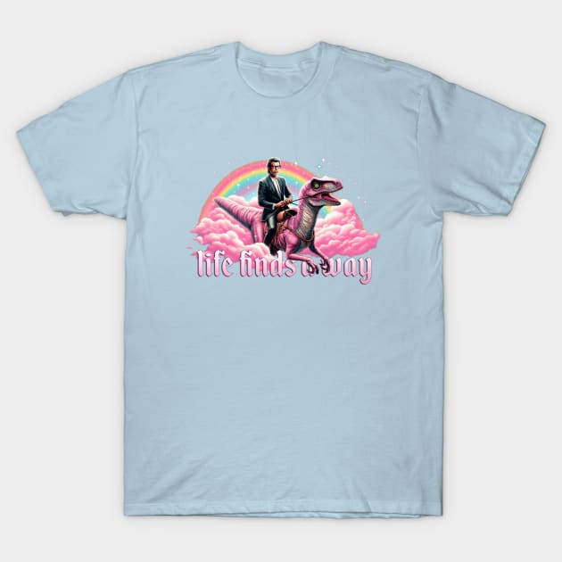 Life Finds a Way Raptor Riding Jeff T-Shirt by liminalcandy